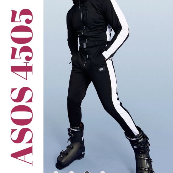 NWT ASOS 4505 MEN’S BLACK SKI SUIT BELTED HOOD WHITE RACING STRIPE MONOCHROME, S - Picture 9 of 16